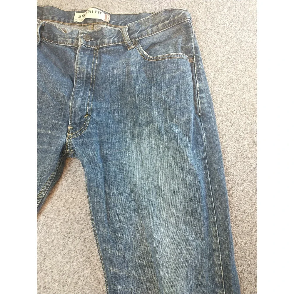 Levis 505 Straight Fit Mens Jean Medium Wash Blue Denim 34x29 5-Pocket Whiskered